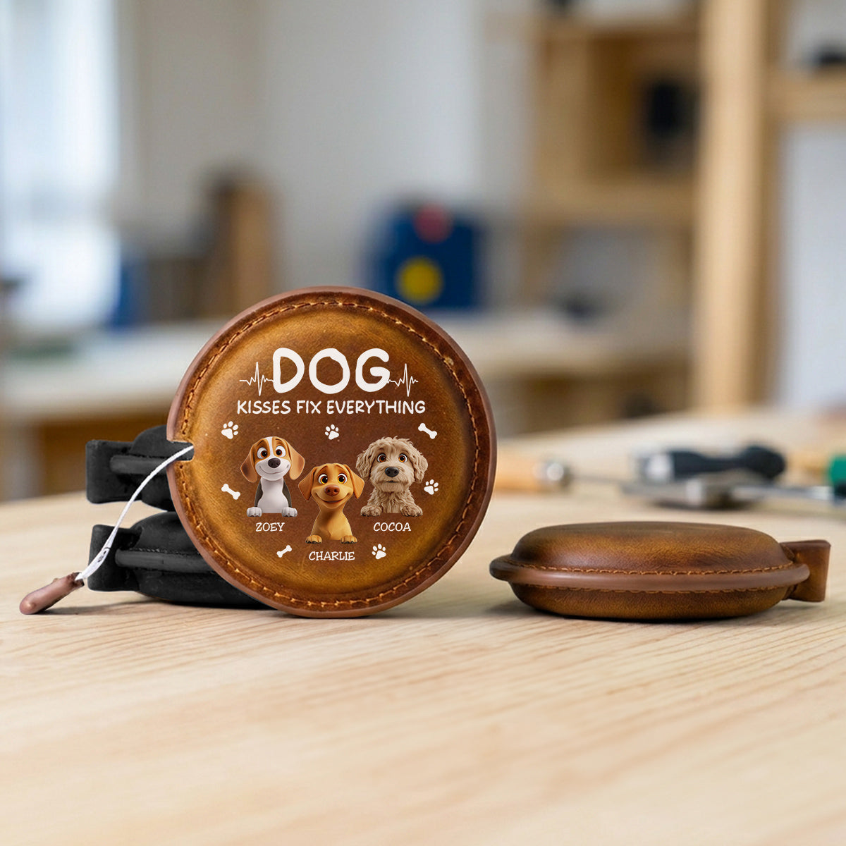 Dog Kisses - Personalized Leather Tape Measure