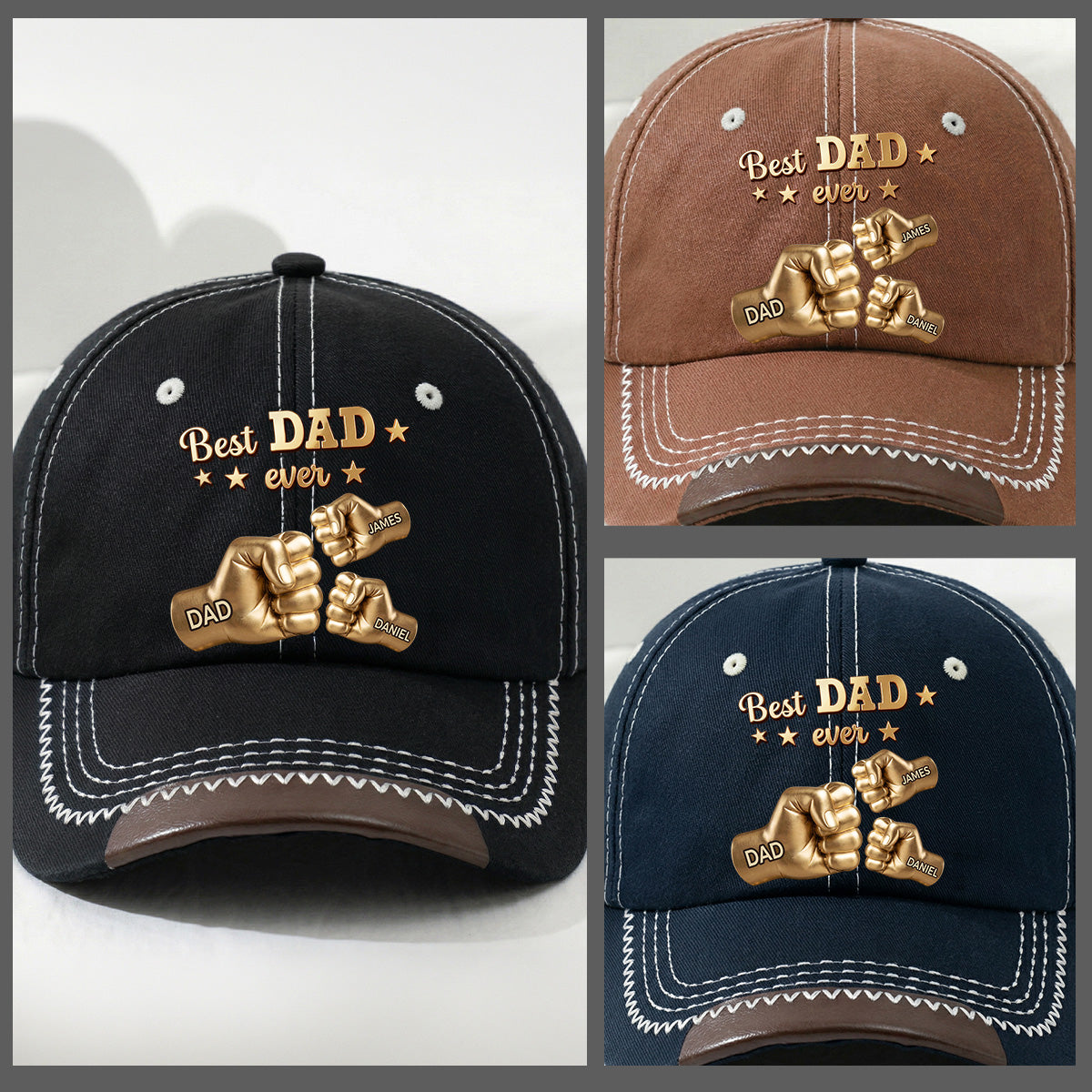 Gold Best Dad - Personalized Vintage Soft Baseball Cap