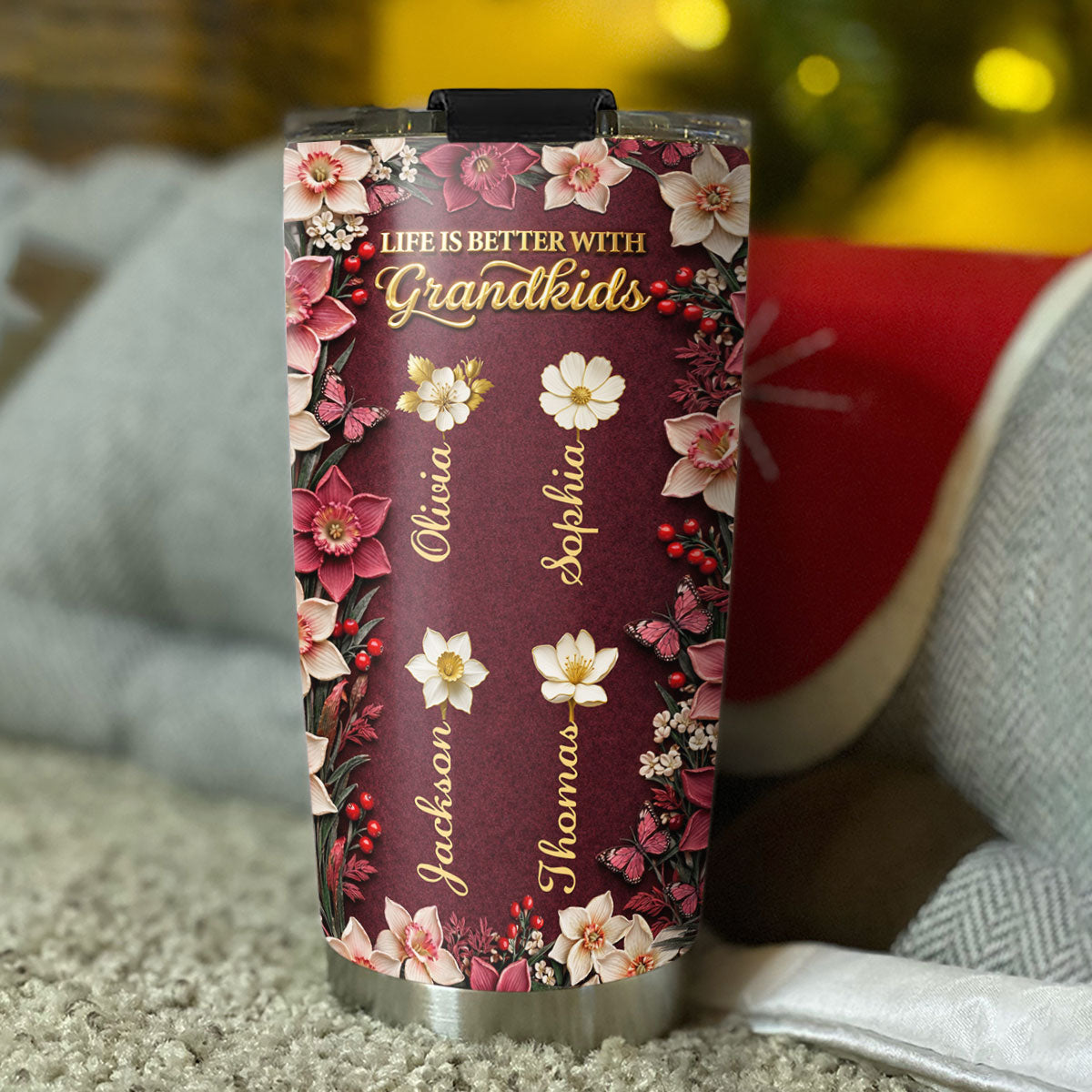 Custom Mother's Day Birthday Gifts For Grandma • Frosted Crystal Grandkid - Personalized 3D Effect Tumbler