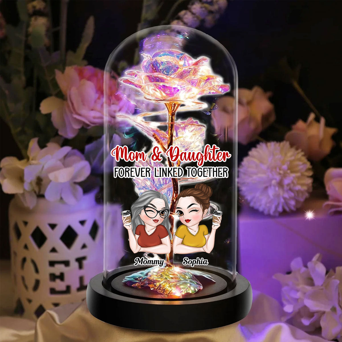 Mom And Daughter - Personalized Sparkly Rose