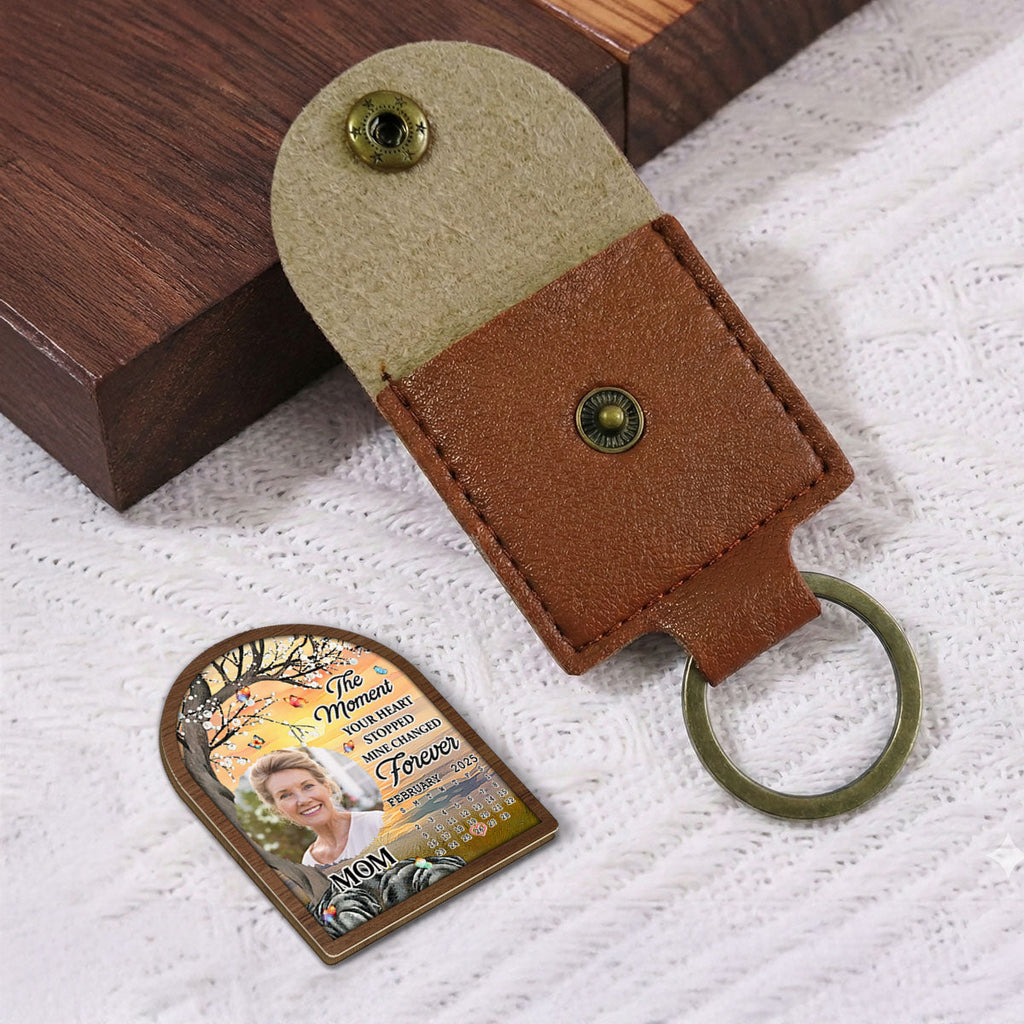 Custom Photo Memorial Coin Keychain, Sympathy Keepsake • Mine Changed Forever - Personalized Wooden Pocket Hug