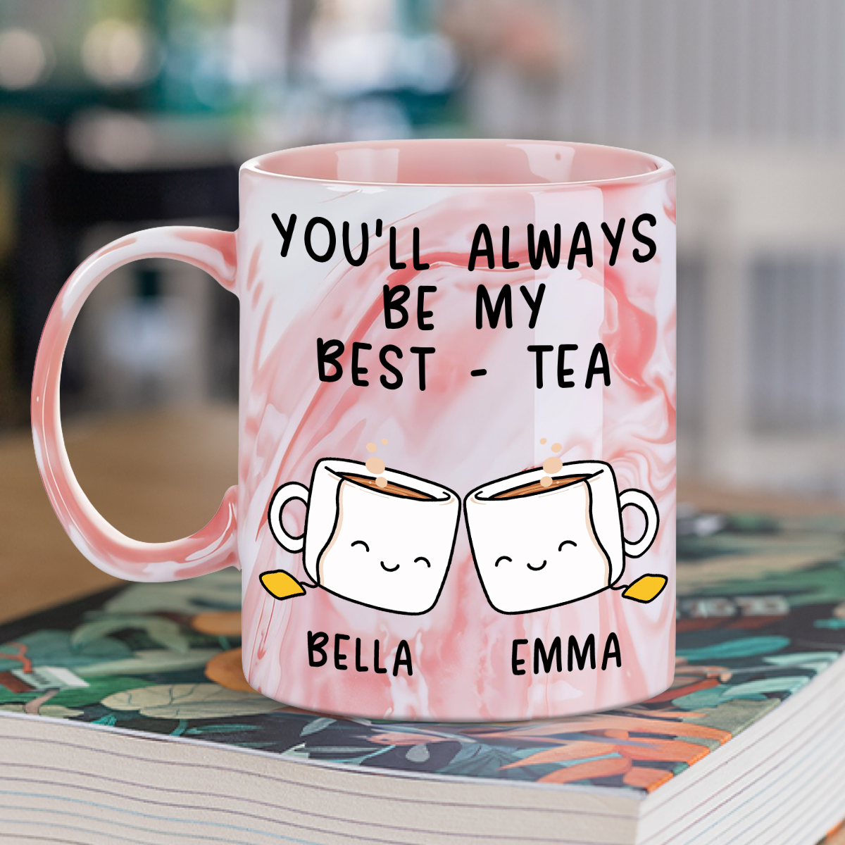 Custom Best Friend, Christmas & Birthday Friendship Keepsake Gift • My Best Tea - Personalized Pink Marble Mug