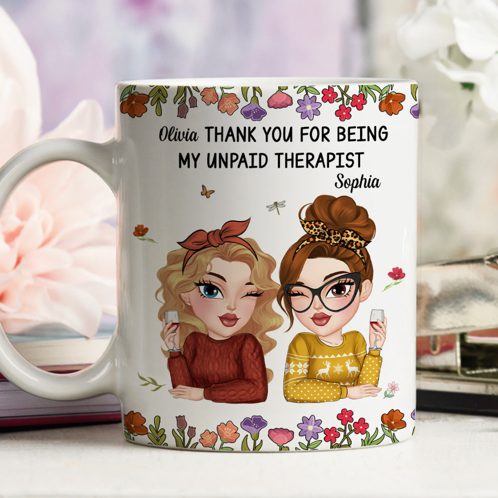 Custom Coworker, Christmas & Birthday Team Appreciation Gift • Friendship Comes With Free Therapy - Personalized Coffee Mug
