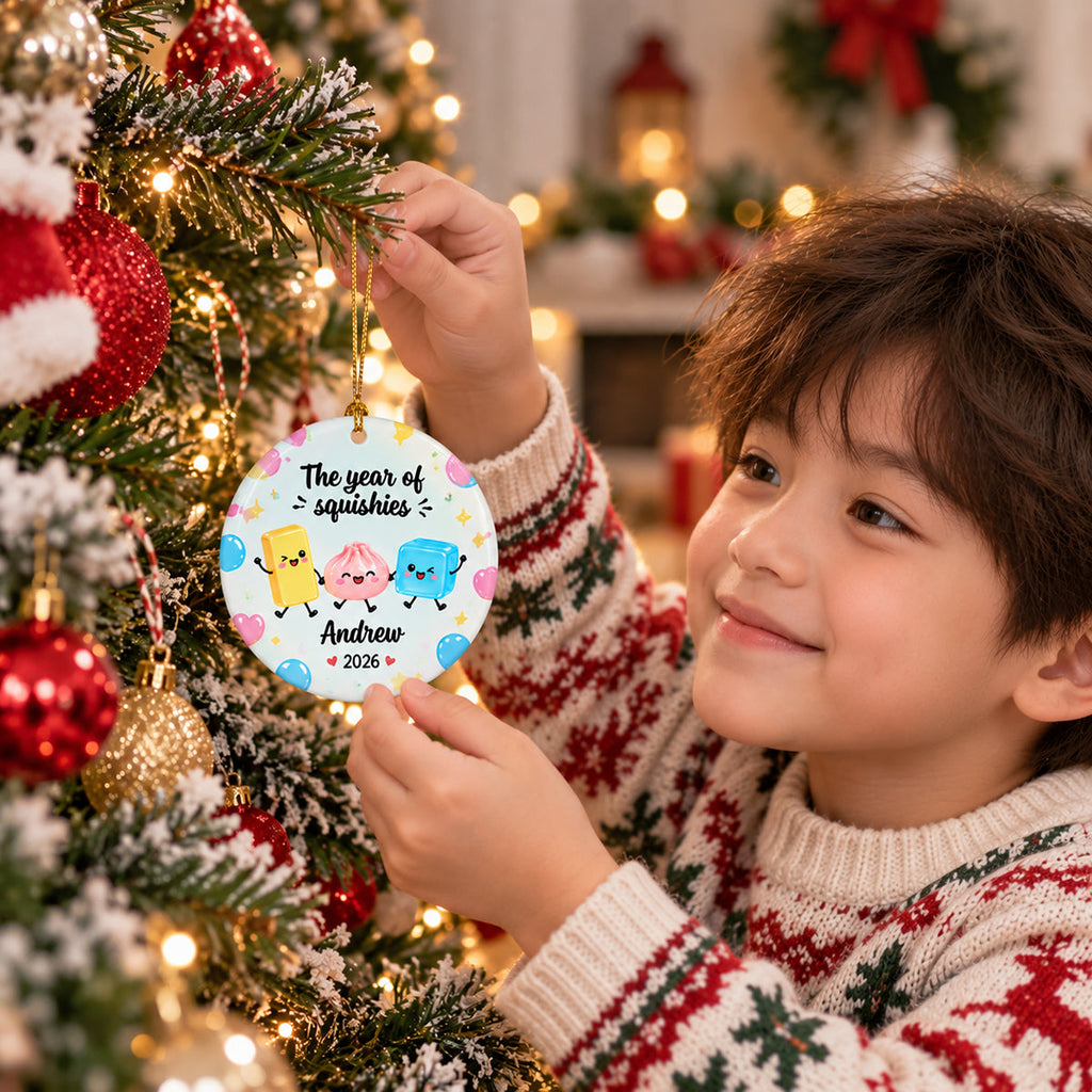 Custom Family Ornament, Christmas Gift for Family Members •  Still Living My Squishy Era - Personalized Ceramic Ornament