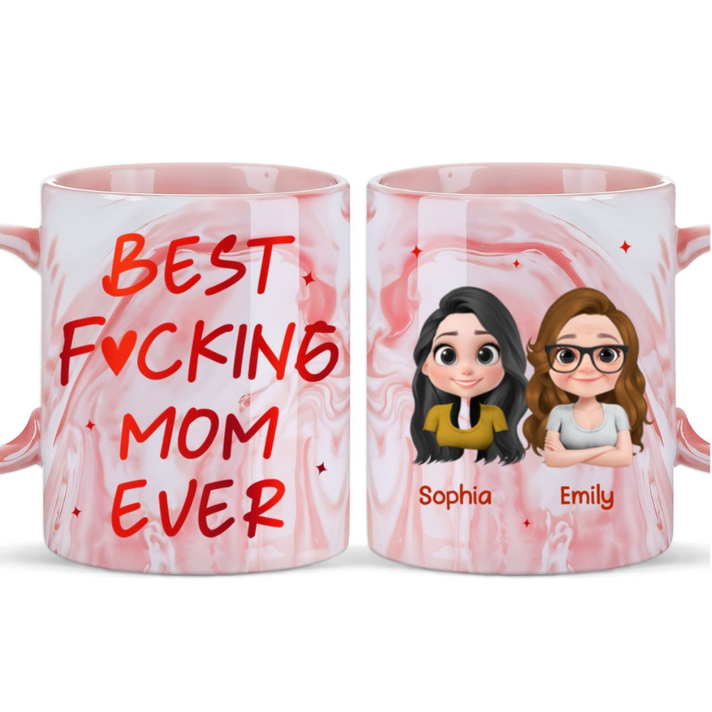 Custom Mother's Day Gift for Mom & Grandma • Best Mom - Personalized Pink Marble Mug