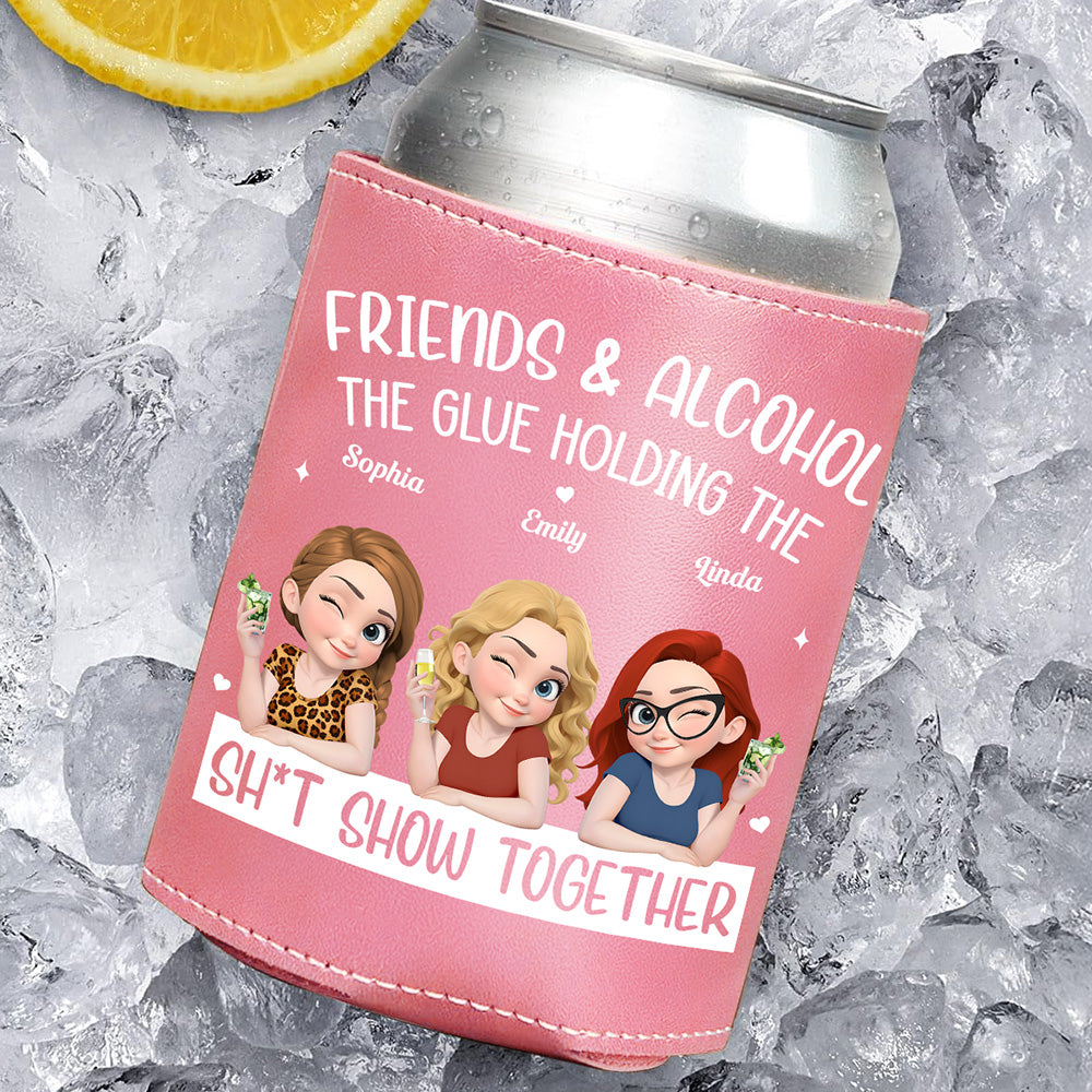 Partners In Wine - Personalized Pink Leather Can Cooler Holder