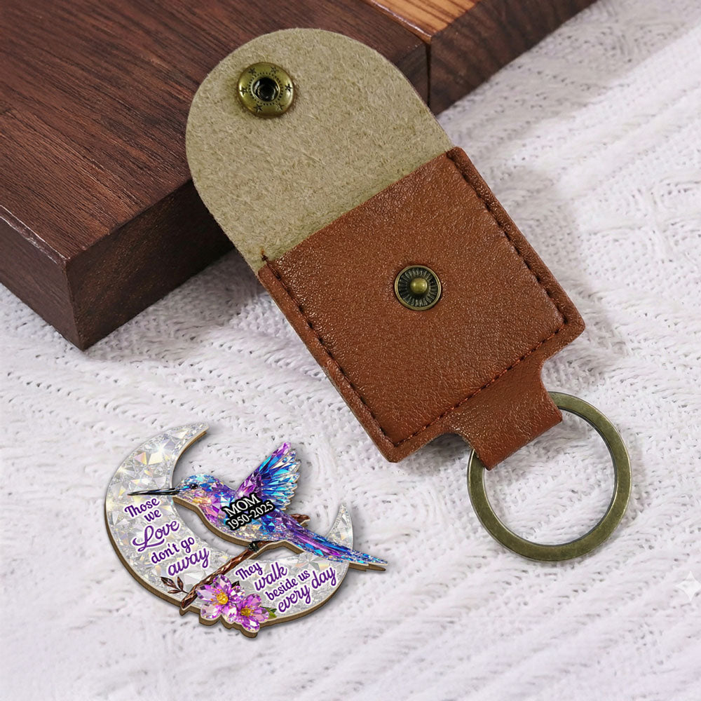 Custom Memorial Coin Keychain, Sympathy Keepsake • They Never Go Away - Personalized 3D Effect Wooden Pocket Hug