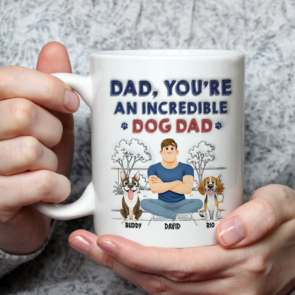 Custom Christmas & Birthday Keepsake Gift • Stylized Incredible Dog Dad - Personalized 3D Inflated Effect Coffee Mug