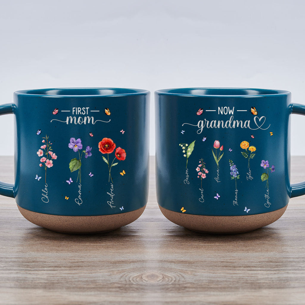 Custom Christmas & Birthday Gift for Mom • First Mom Now Grandma - Personalized Pottery Mug