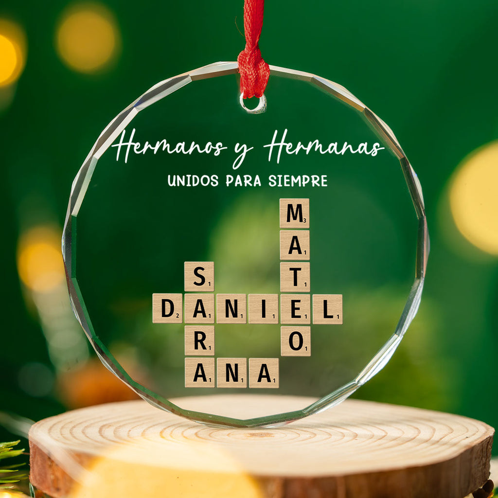Custom Brothers & Sisters Christmas Ornament •  Las Raíces Familiares Nos Mantienen Unidos - Adorno de Cristal Personalizado