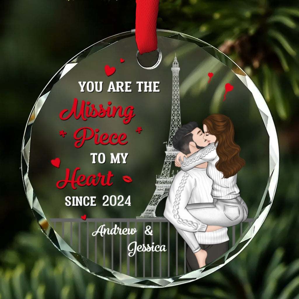 Custom Couple Christmas Ornament, Anniversary Gift •  The Year I Found My Missing Piece Couples - Personalized Glass Ornament