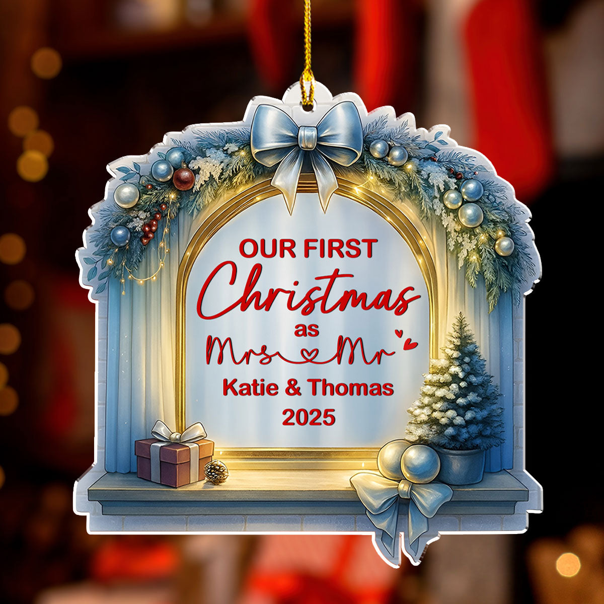 Custom First Christmas Ornament Married, Gift for Newlyweds •  First Christmas - Personalized Acrylic Ornament