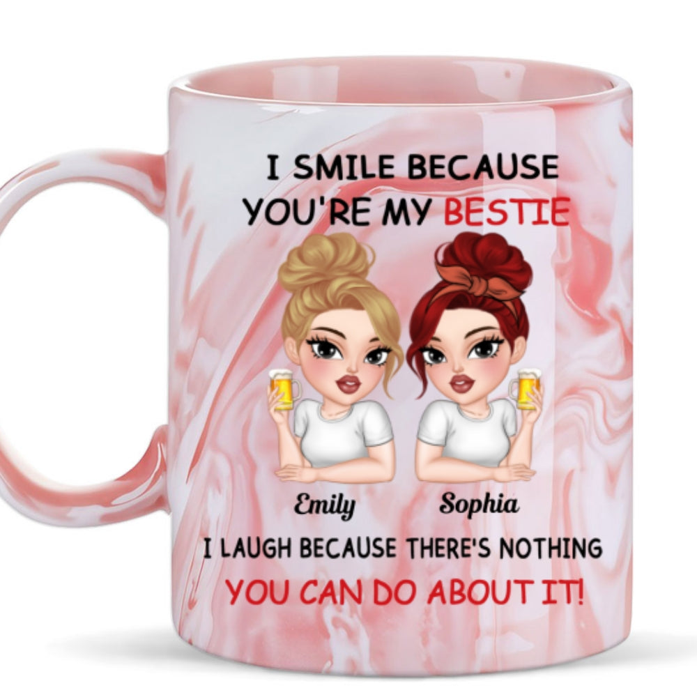 Custom Best Friend, Christmas & Birthday Friendship Keepsake Gift • Laugh Together - Personalized Pink Marble Mug