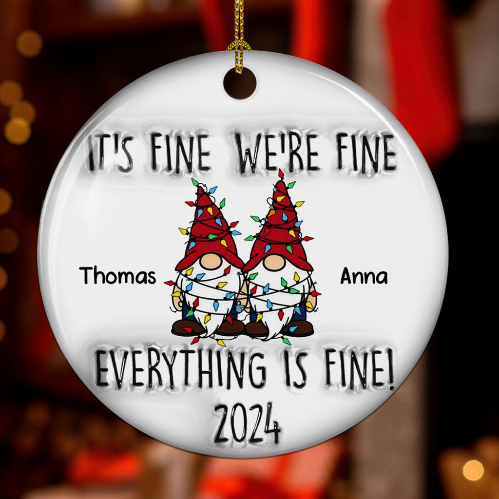 Custom Coworker Christmas Ornament, Team Appreciation Gift •  Everything Is Fine Coworkers - Personalized 3D Inflated Effect Ceramic Ornament