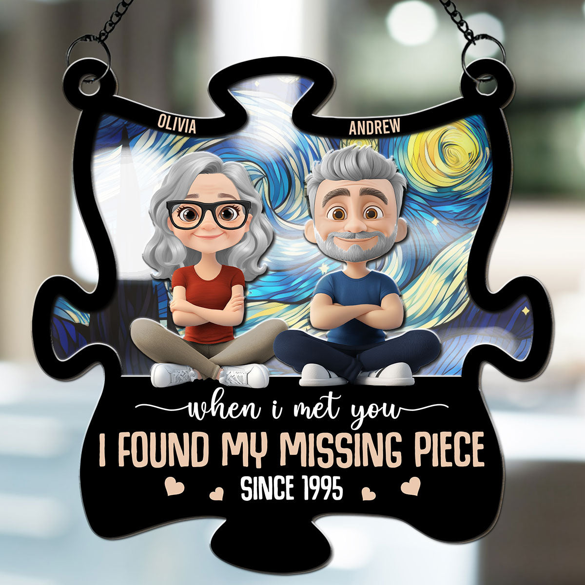 Custom Couple Hanging Decor, Anniversary Valentine's Day Gifts • My Missing Piece I Love You - Personalized Suncatcher