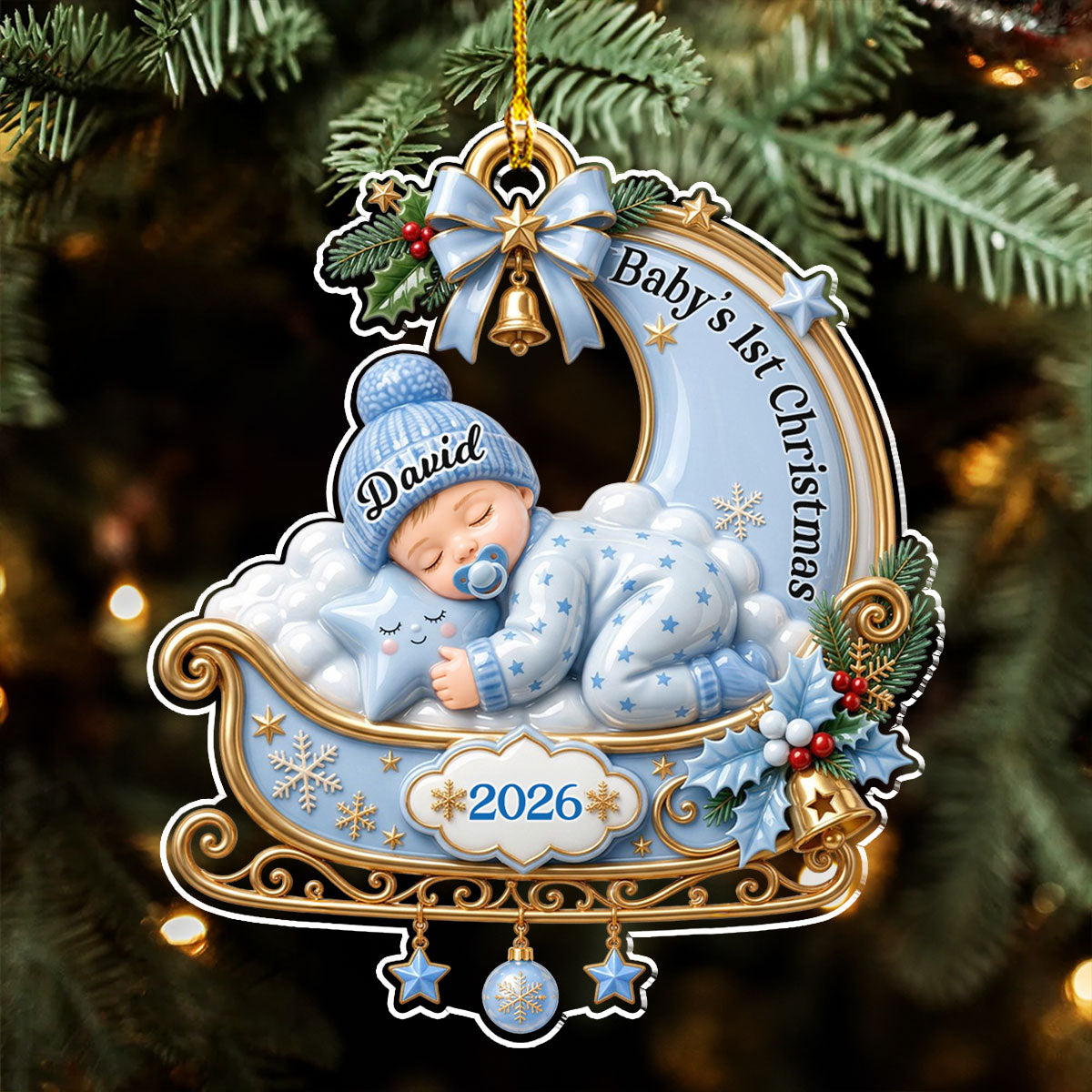 Custom Baby First Christmas Ornament for New Parents •  Tiny Miracle Arrived - Personalized 3D Effect Acrylic Ornament