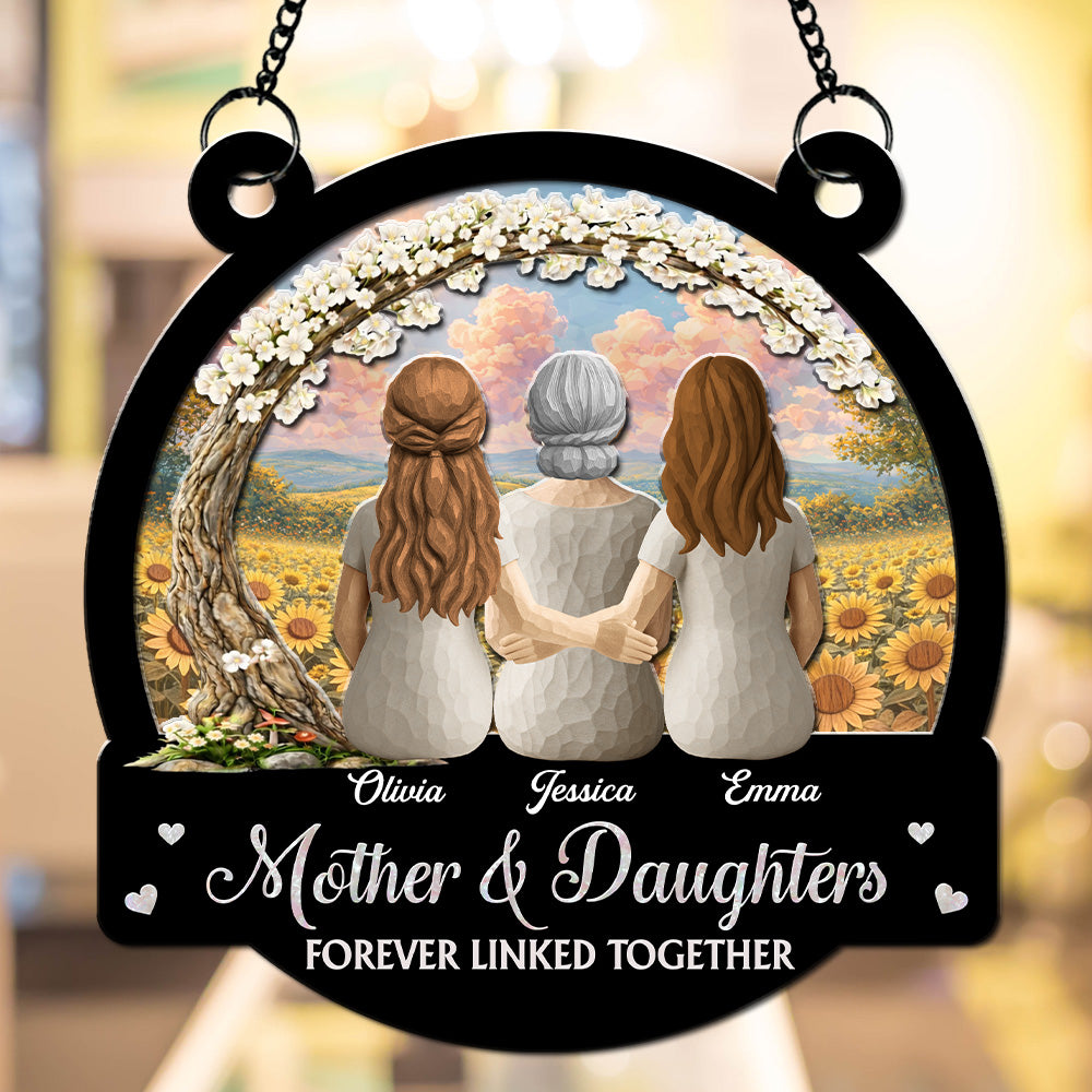 Custom Hanging Decor for Mom Daughter, Mother's Day Gifts • Forever Linked Together - Personalized Suncatcher
