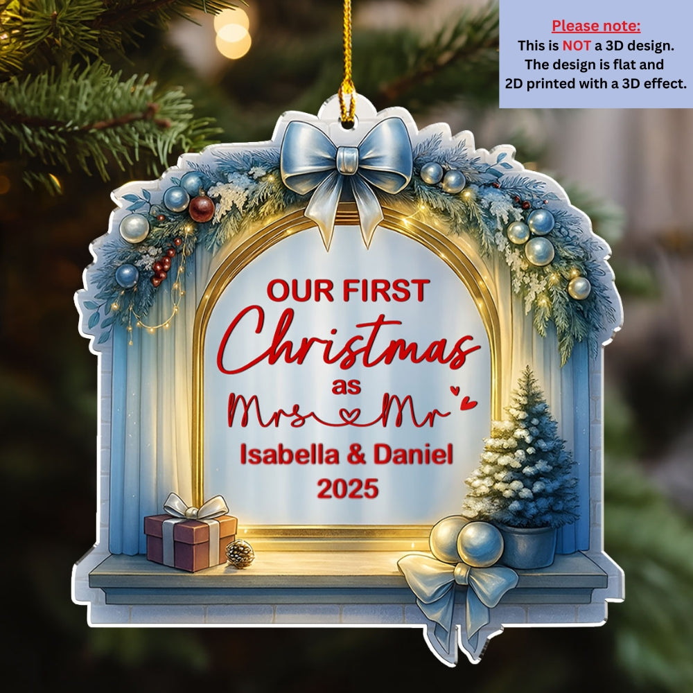 Custom First Christmas Ornament Married, Gift for Newlyweds •  First Christmas - Personalized Acrylic Ornament