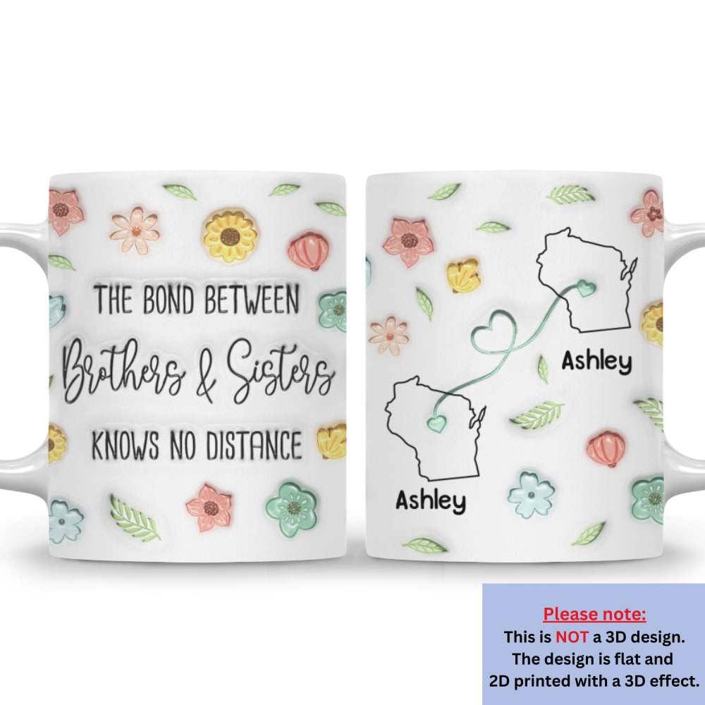 Custom Christmas & Birthday Gift for Brother & Sister • Miles Apart But Forever Connected - Personalized 3D Inflated Effect Coffee Mug
