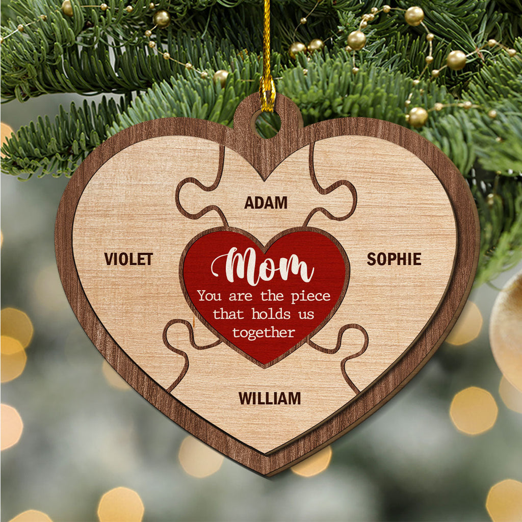 Custom Family Ornament, Christmas Gift for Family Members •  Mom Holds Us Together - Personalized Freeshape 2-Layered Wood Ornament