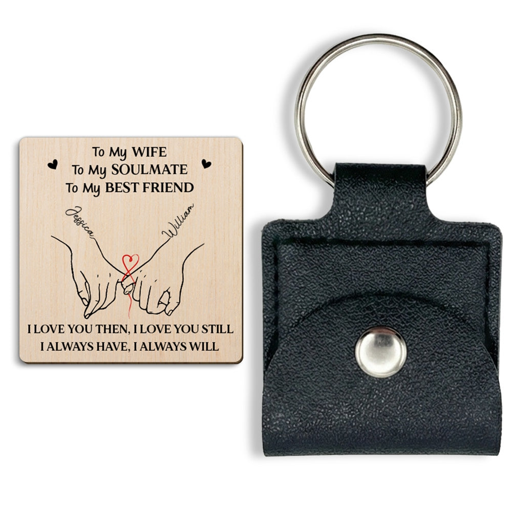 Custom Coin Keychain for Husband, Couple Anniversary Valentine's Day Gifts • To My Wife Soulmate Best Friend - Personalized Wooden Pocket Hug