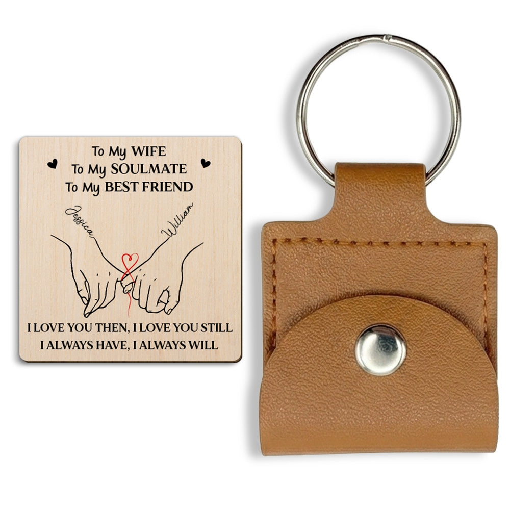 Custom Coin Keychain for Husband, Couple Anniversary Valentine's Day Gifts • To My Wife Soulmate Best Friend - Personalized Wooden Pocket Hug