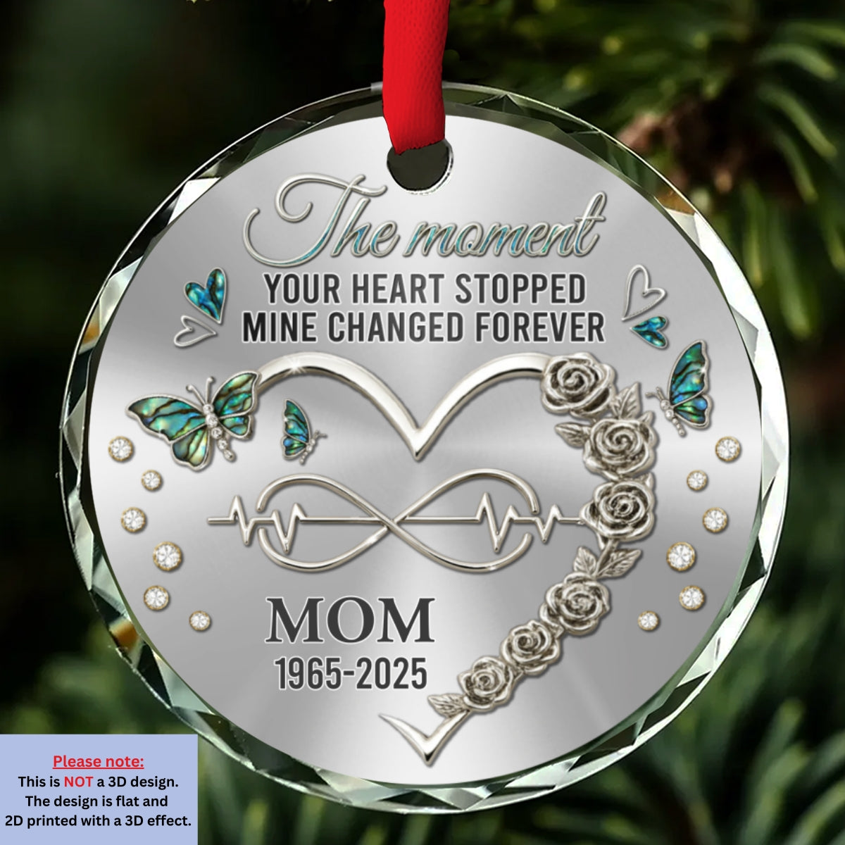 Custom Memorial Christmas Ornament, Sympathy Keepsake •  Your Heart Stopped Mine Changed Forever - Personalized Glass Ornament