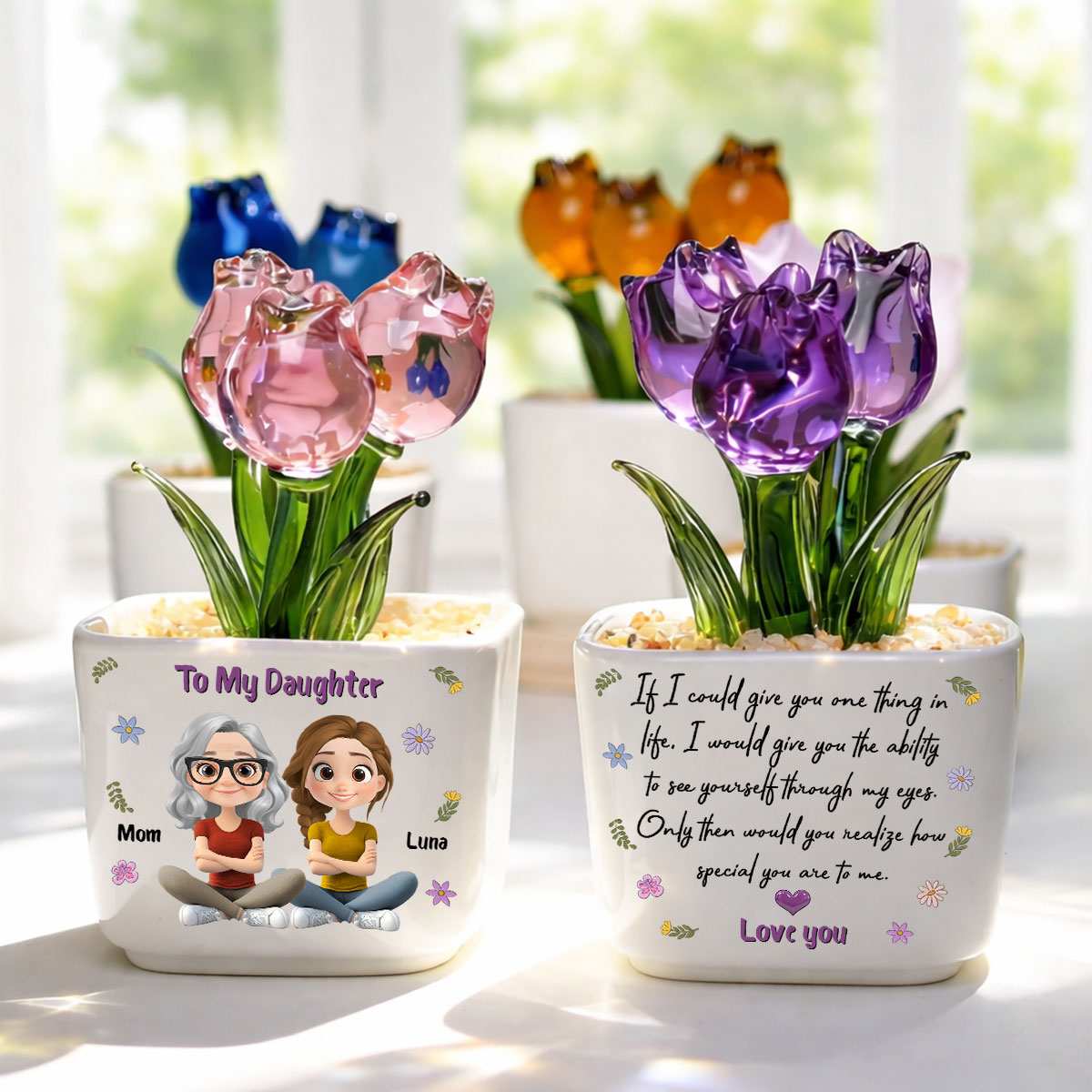 Custom Flower Keepsake, Glass Home Decor Gift for Daughter • How Special You Are - Personalized Glass Everlasting Tulips