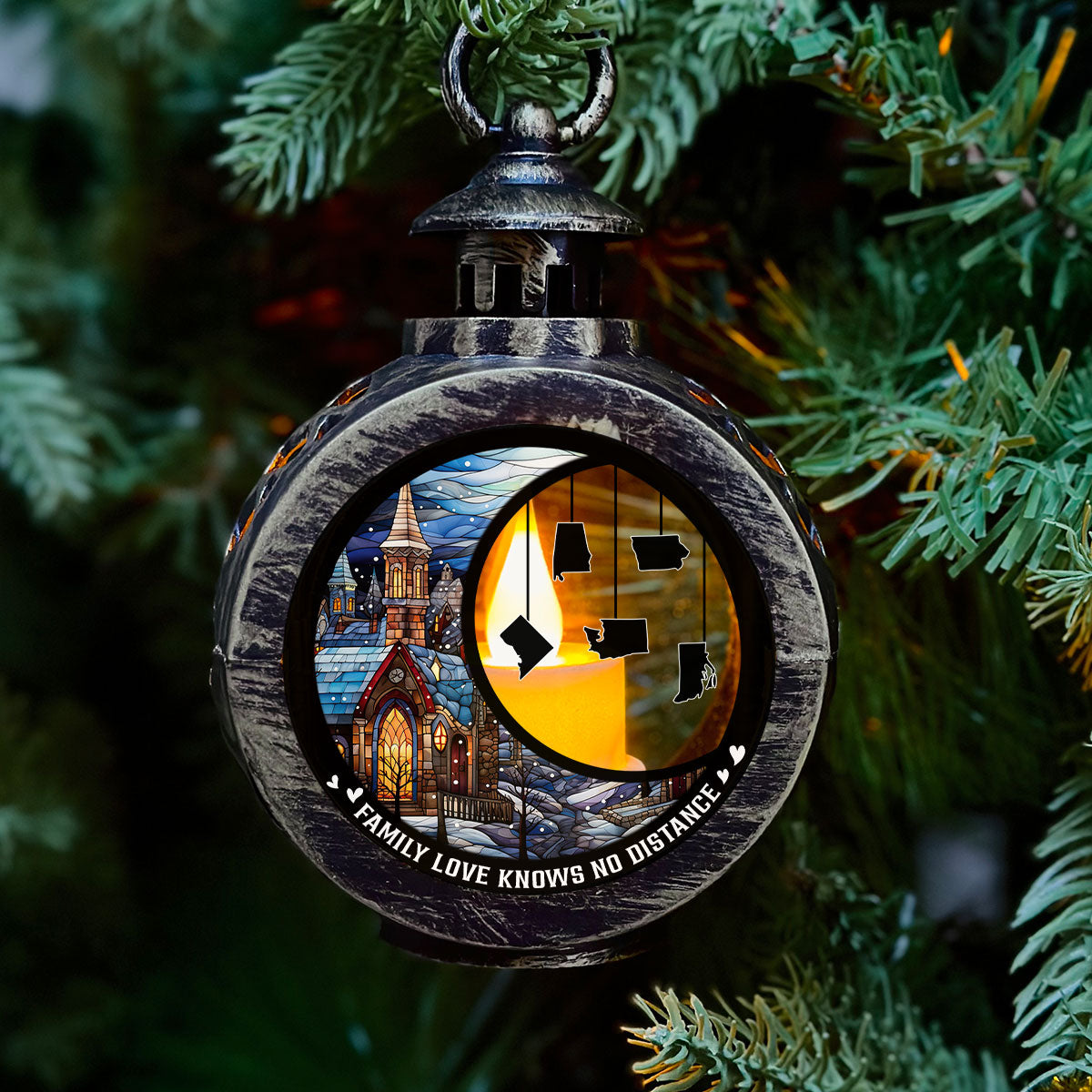 Custom Family Christmas Gifts, Holiday Decor • Family Love Knows No Distance Ver 2 - Personalized Christmas Lantern