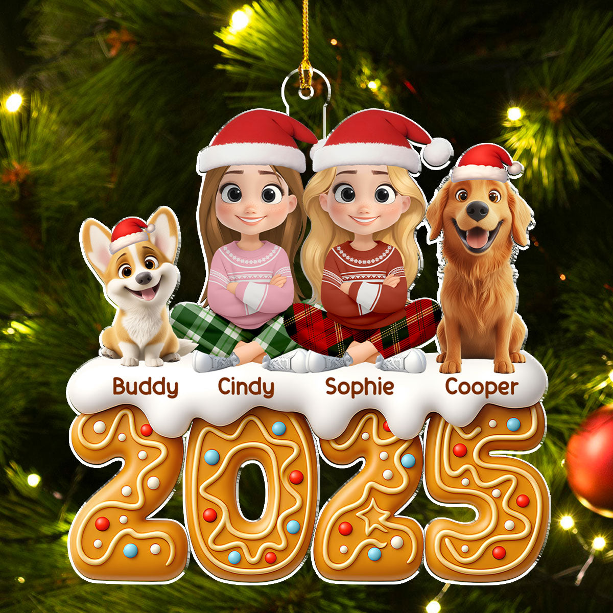 Custom Couple Christmas Ornament, Anniversary Gift •  Couple And Dog Of The Year Version 2 - Personalized Acrylic Ornament