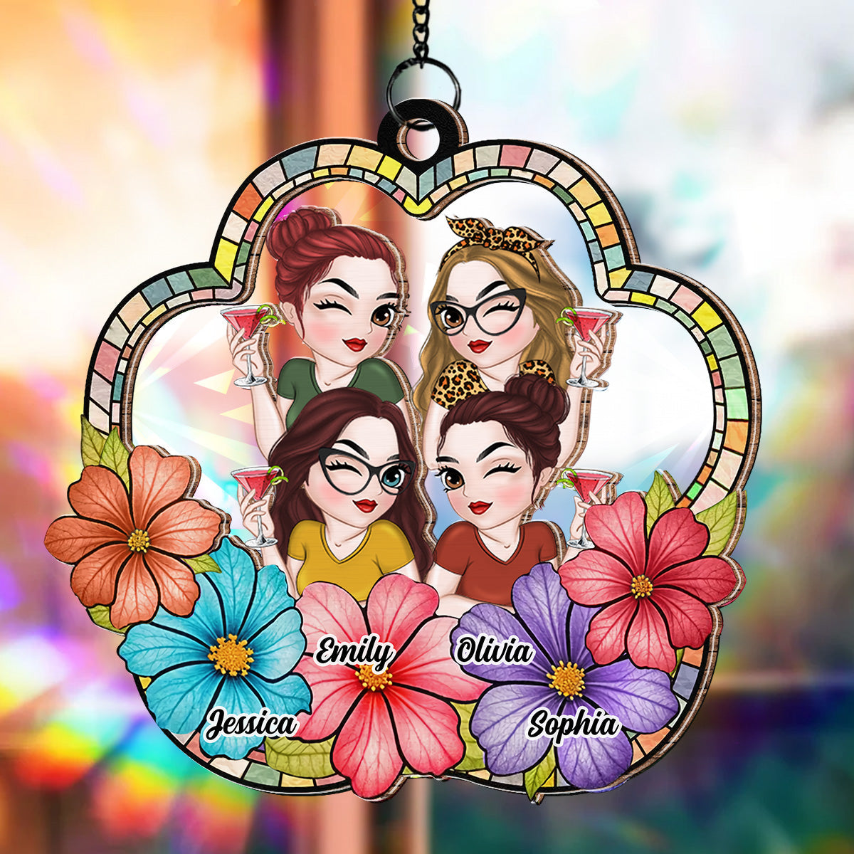 Custom Best Friend Hanging Decor, Friendship Birthday Gifts • Friend Like Flowers - Personalized Rainbow Suncatcher