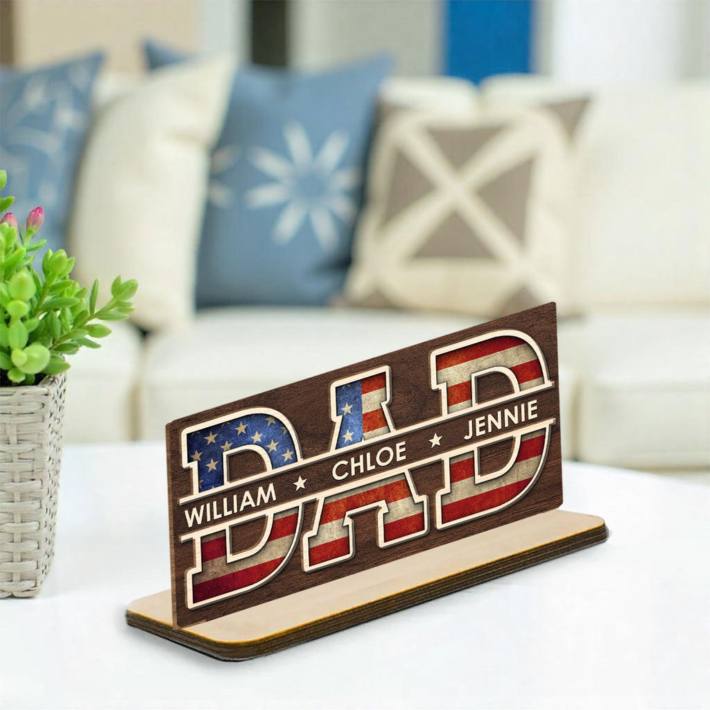 Custom Father's Day Decor, Gift for Dad & Grandpa • Dad America - Personalized 2-Layer Wood Plaque With Flat Base