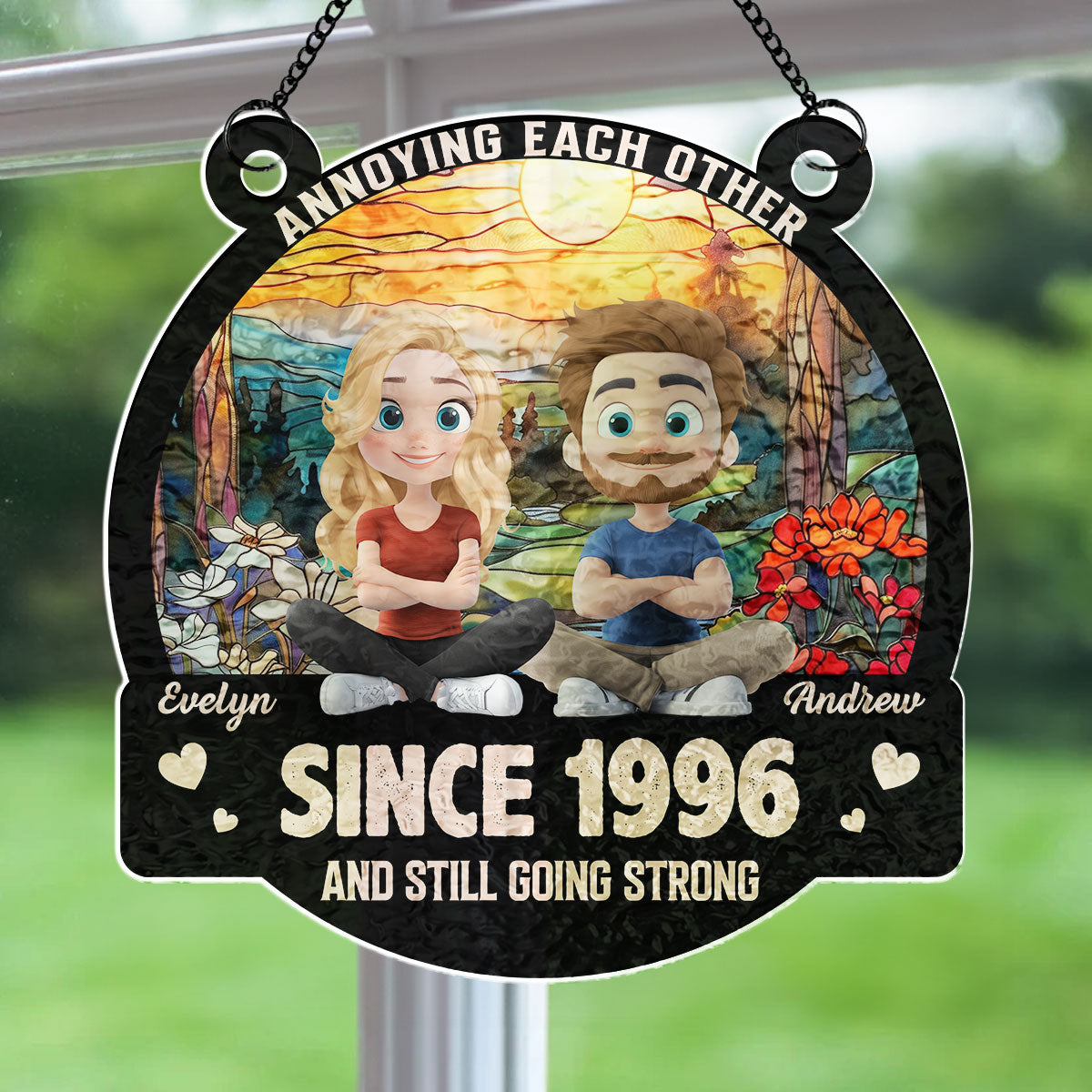 Custom Couple Hanging Decor, Anniversary Valentine's Day Gifts • Love You Forever - Personalized Wavy Suncatcher