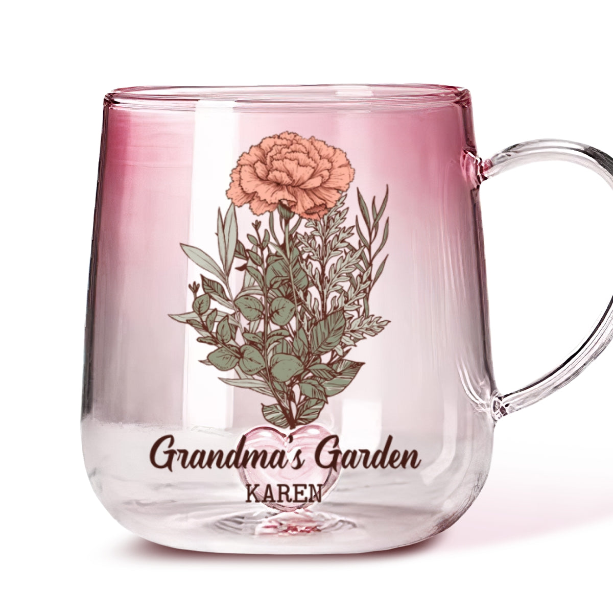 Custom Mother's Day Gift for Mom & Grandma • The Garden Of Grandma - Personalized Pink Gradient Glass Mug