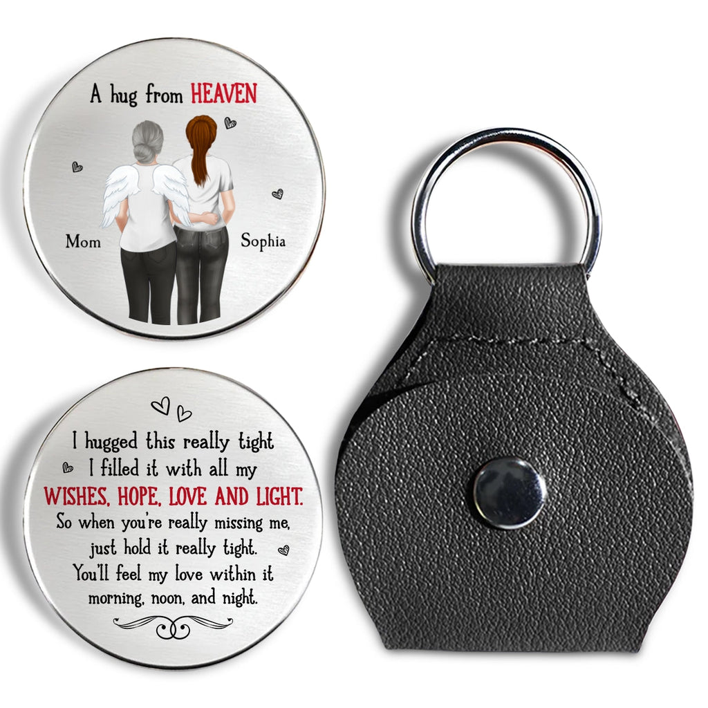Custom Memorial Coin Keychain, Sympathy Keepsake • I Hug This Really Tight - Personalized Pocket Hug