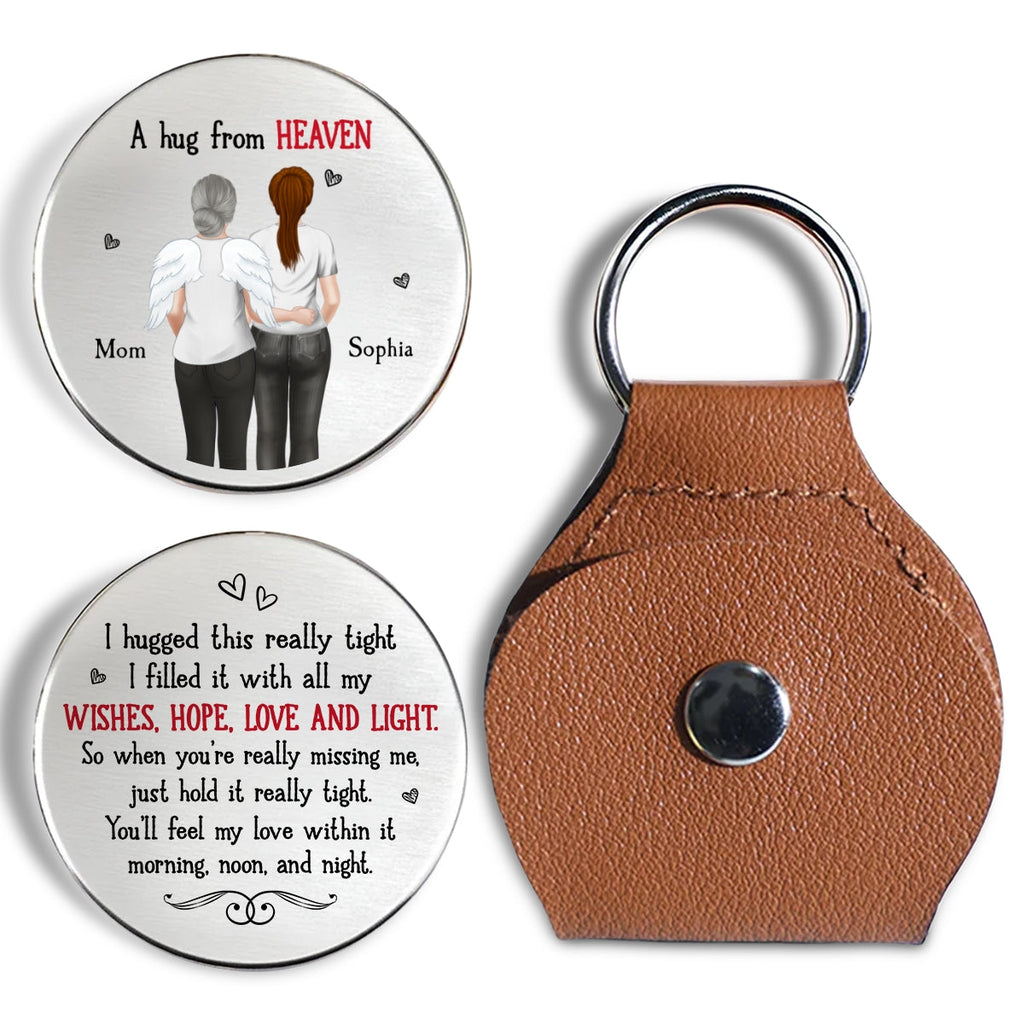 Custom Memorial Coin Keychain, Sympathy Keepsake • I Hug This Really Tight - Personalized Pocket Hug