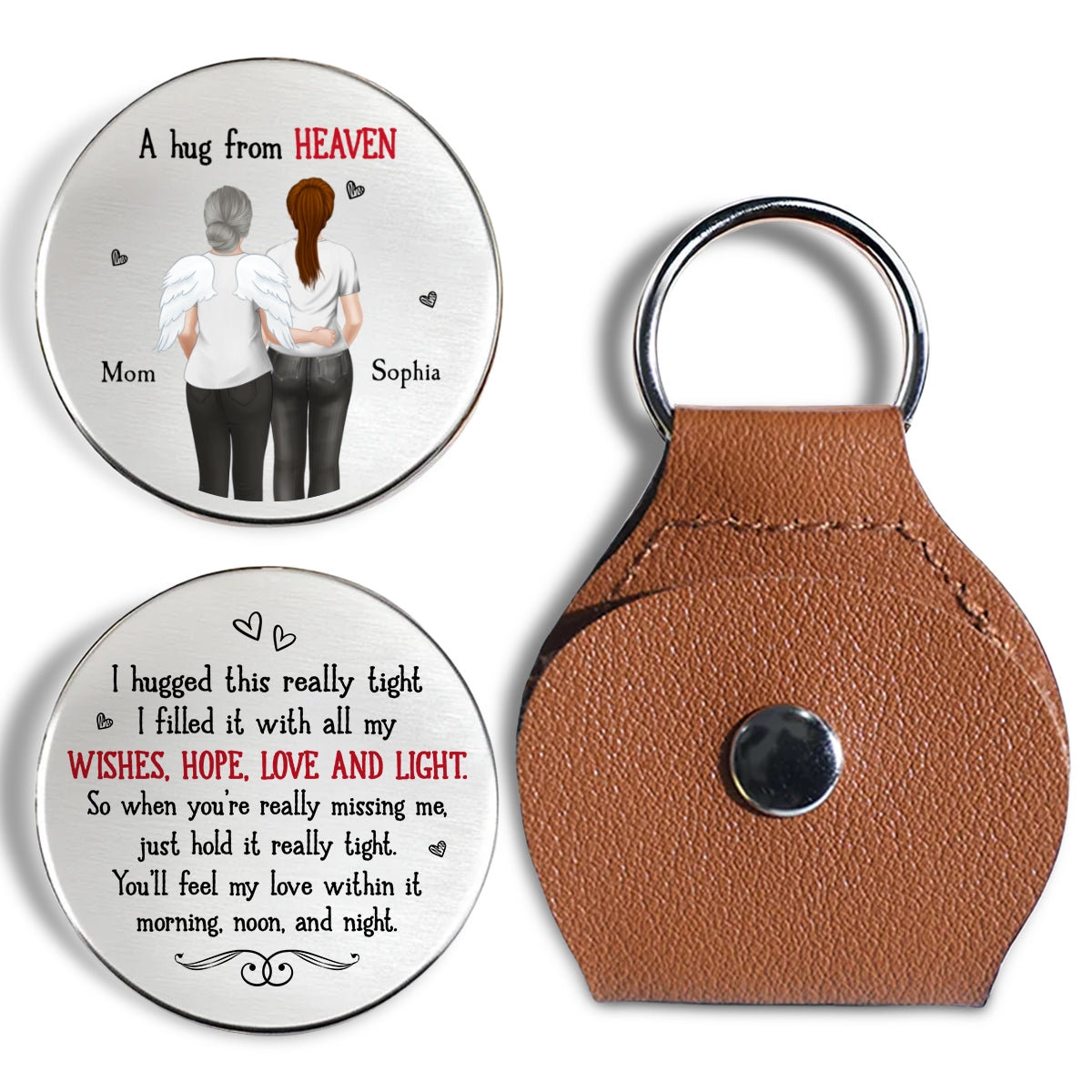 Custom Memorial Coin Keychain, Sympathy Keepsake • I Hug This Really Tight - Personalized Pocket Hug