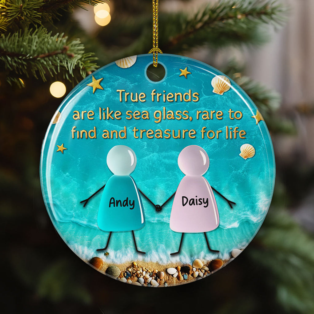 Custom Friendship Christmas Ornament, Best Friend Gift •  Sea Glass Friendship - Personalized 3D Inflated Effect Ceramic Ornament