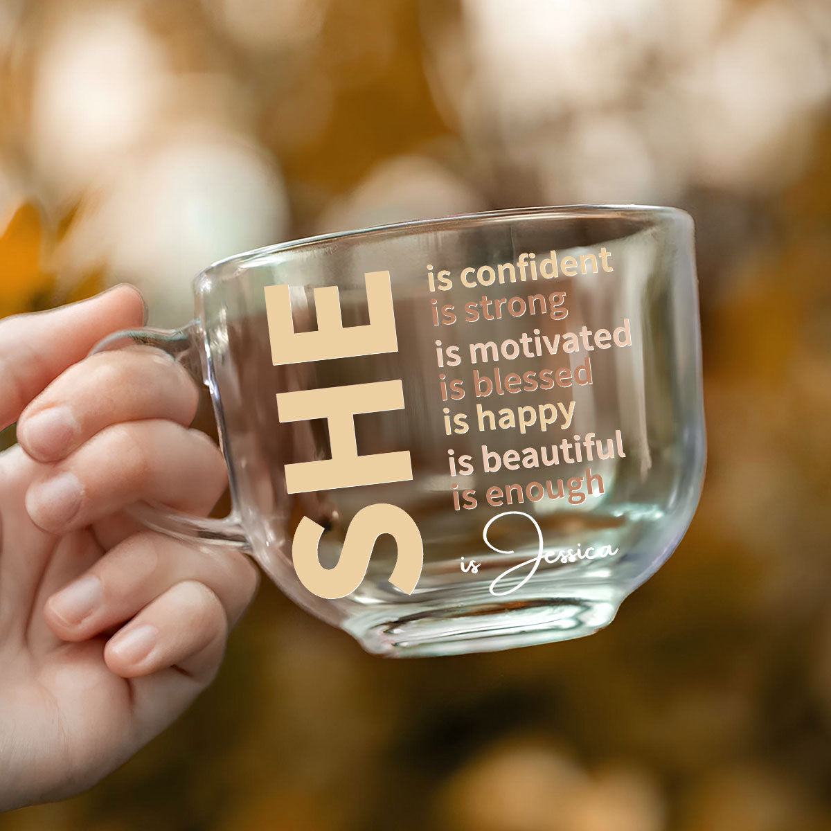 She Is Beautiful - Personalized Glass Tea Cup