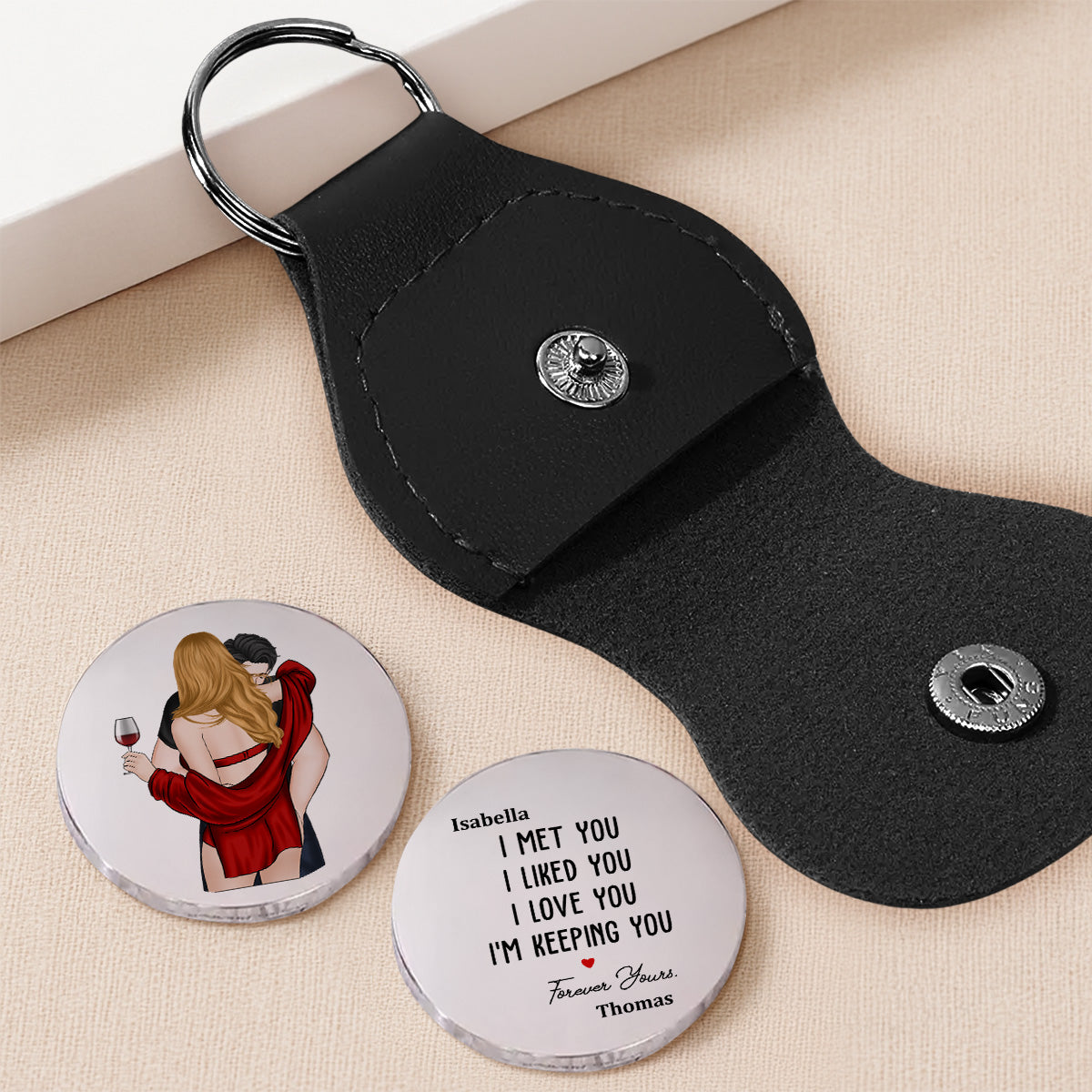 Custom Coin Keychain for Husband, Couple Anniversary Valentine's Day Gifts • I Knew I Belonged To You - Personalized Pocket Hug