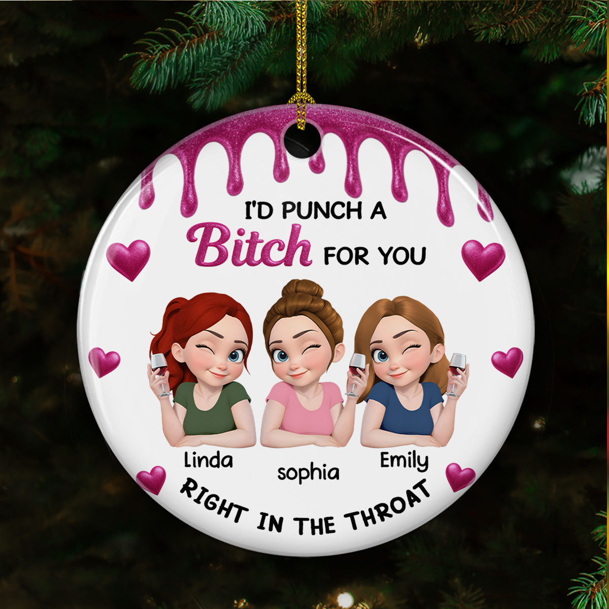 Custom Friendship Christmas Ornament, Best Friend Gift •  Punch For You My Girl - Personalized Ceramic Ornament