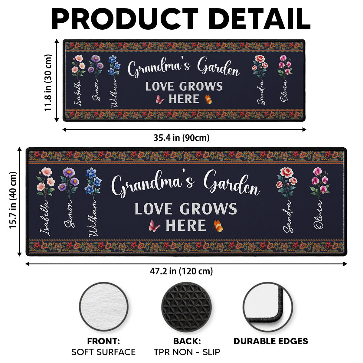 Custom Family Name Rug, Housewarming Birthday Gift For Grandma Grandparents • Love Grows Here - Personalized Runner Rug