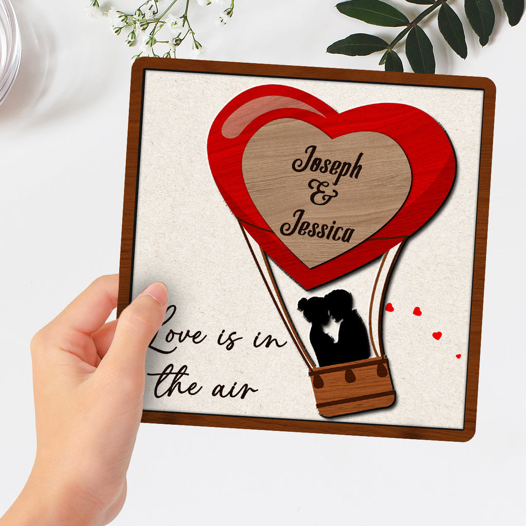 Custom Couple's Decor, Anniversary & Wedding Gift • Love Is In The Air - Personalized Wooden Plaque