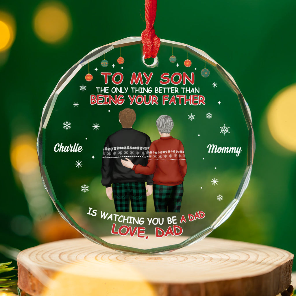 Custom Family Ornament, Christmas Gift for Family Members •  To Our Son We Are Proud Of You - Personalized Glass Ornament