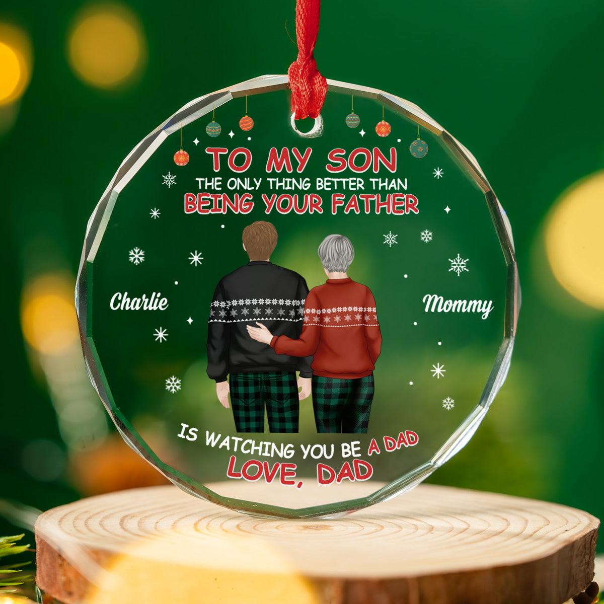 Custom Family Ornament, Christmas Gift for Family Members •  To Our Son We Are Proud Of You - Personalized Glass Ornament