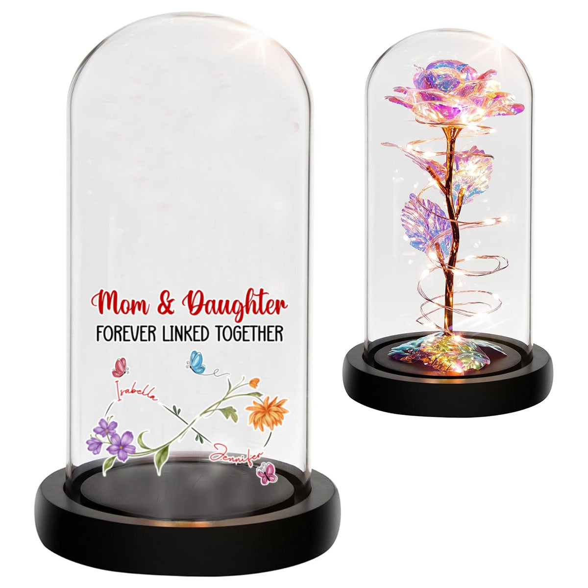 Mom And Daughter Forever Linked Together - Personalized Sparkly Rose