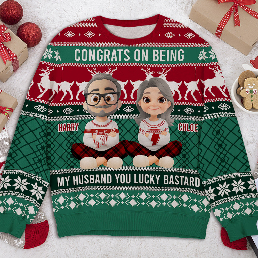 Custom Couple Christmas Sweatshirt, Anniversary Gift • Congrats My Husband - Personalized All-Over-Print Sweatshirt