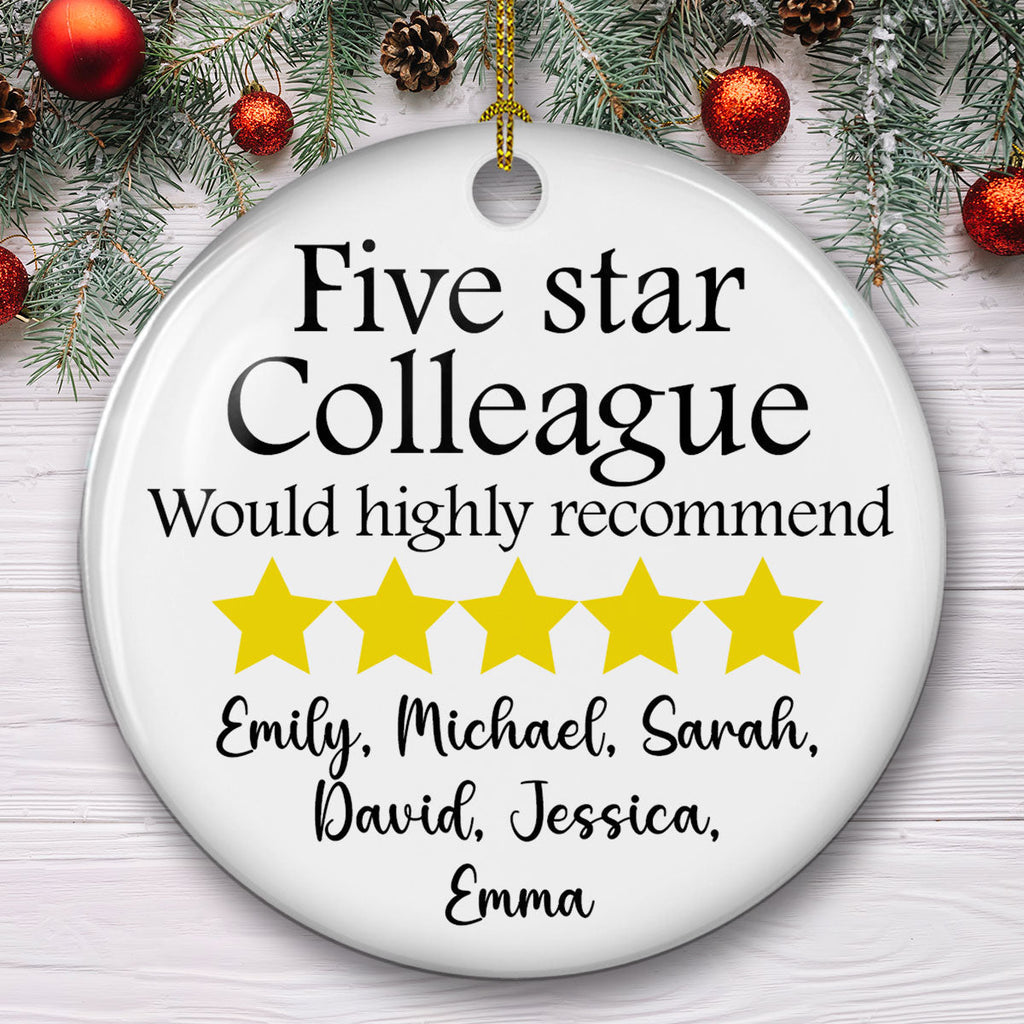 Custom Coworker Christmas Ornament, Team Appreciation Gift •  Five Star Colleague - Personalized Ceramic Ornament