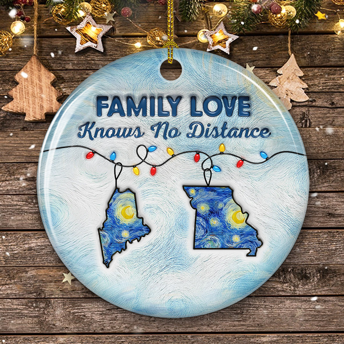 Custom Family Christmas Ornament for Long Distance Families •  Long Distance - Personalized 3D Inflated Effect Ceramic Ornament