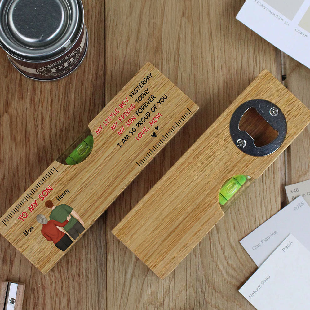 My Son Forever - Personalized Wooden Spirit Level Bottle Opener
